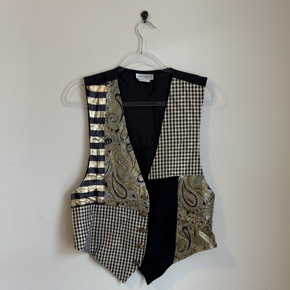 Vintage Mirrors Black & Gold Patchwork Vest